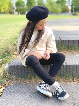 「BRANSHES（ブランシェス）のアイテム（ハンチング/ベレー帽）」を使った、kii_memeさん（キッズ・120cm）の春コーディネート