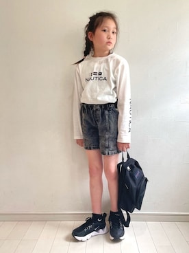 「RADCHAP（ラッドチャップ）のアイテム（パンツ）」を使った、kii_memeさん（キッズ・130cm）の春コーディネート