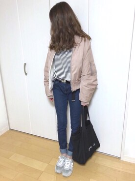 「アニエスベー」｜「アイテム（MA-1）」を使った、あんこさん（レディース・155cm）の冬コーディネート