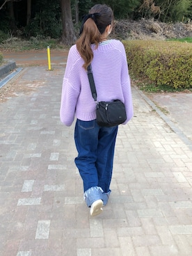 「ZARA（ザラ）のアイテム（デニムパンツ、ブルー系）」を使った、あんこさん（レディース・157cm）の冬コーディネート