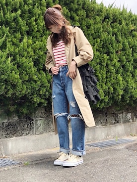 「Ungrid（アングリッド）のクラッシュストレートデニム（デニムパンツ、ブルー系）」を使った、あんこさん（レディース・157cm）の春コーディネート