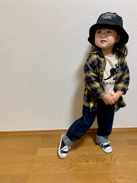 「KANGOL（カンゴール）のアイテム（スウェット）」を使った、❁︎ ま の ❁︎さん（キッズ・90cm）の秋コーディネート