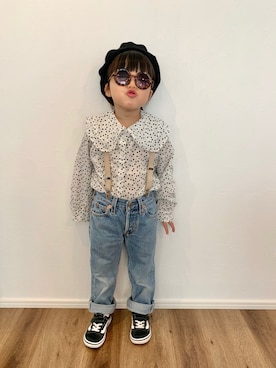 「リーバイス501」｜「アイテム（その他）」を使った、❁︎ ま の ❁︎さん（キッズ・100cm）の秋コーディネート