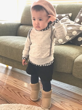 「アイテム（タイツ/ストッキング、ブルー系）」を使った、˙˳⋆﻿୨୧あい୨୧˙˳⋆﻿さん（キッズ・80cm）の冬コーディネート