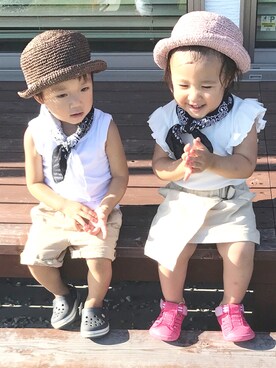 「静岡キッズ」｜「アイテム（帽子）」を使った、˙˳⋆﻿୨୧あい୨୧˙˳⋆﻿さん（キッズ・90cm）の夏コーディネート