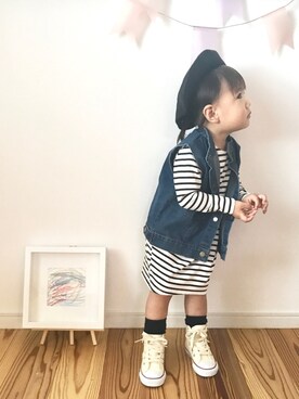 「静岡キッズ」｜「アイテム（ハンチング/ベレー帽）」を使った、˙˳⋆﻿୨୧あい୨୧˙˳⋆﻿さん（キッズ・90cm）の秋コーディネート