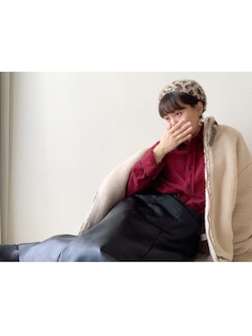 「レザースカート」｜「アイテム（ブルゾン）」を使った、えみりさん（レディース・162cm）の春コーディネート