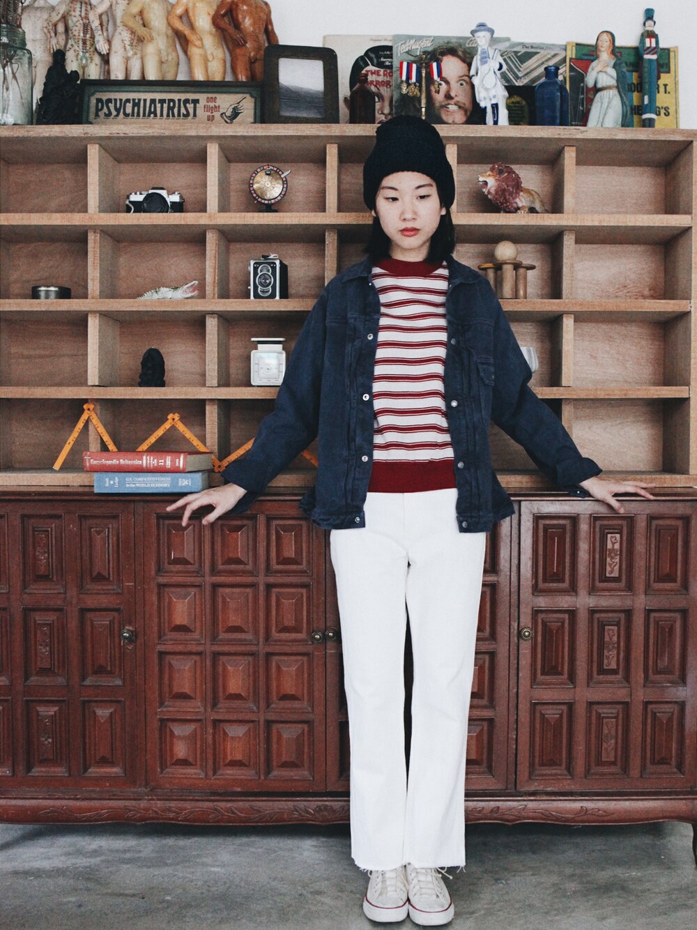 「vintage、 古着、new york hat、 Levi's、good on、aroommodel」｜「Good OnのGOOD ON - HVY JERSEY G-JAN （その他アウター、ブルー系）」を使った、AROOMMODELさん（レディース・165cm）の冬コーディネートの1枚目の写真
