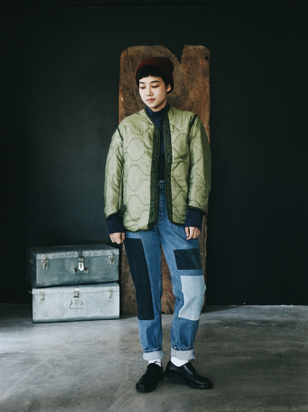「vintage、 古着、 ARMY、 military、 M65、 US」｜「A ROOM MODELのA Room Model - Vintage US M65 Liner（ダウンジャケット/コート、グリーン系）」を使った、AROOMMODELさん（レディース・165cm）の冬コーディネートの1枚目の写真