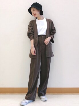 「Hanes」｜「アイテム（ノーカラージャケット）」を使った、suchanさん（レディース・158cm）の夏コーディネート