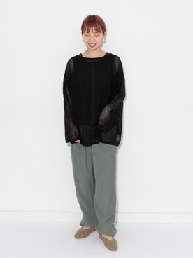 「アイテム（バレエシューズ、グリーン系）」を使った、おすみさん（レディース・152cm）の夏コーディネート