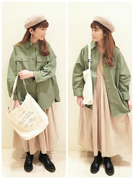 「Samansa Mos2 blue」｜「アイテム（ハンチング/ベレー帽）」を使った、やまペイさん（レディース・153cm）の春コーディネート
