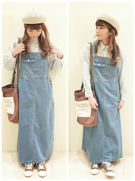 「Samansa Mos2 blue」｜「アイテム（ハンチング/ベレー帽）」を使った、やまペイさん（レディース・153cm）の春コーディネート