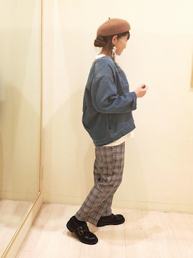 「Samansa Mos2 blue」｜「アイテム（ハンチング/ベレー帽）」を使った、やまペイさん（レディース・153cm）の秋コーディネート