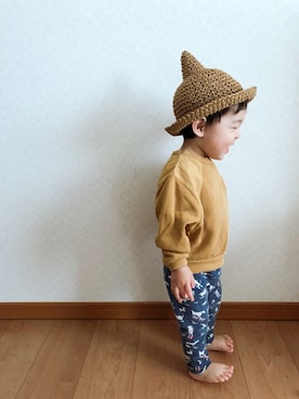 「麦わら帽子」｜「アイテム（スウェット）」を使った、H_Kaさん（キッズ・80cm）の春コーディネート