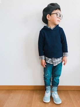 「UNIQLO（ユニクロ）のアイテム（ハンチング/ベレー帽）」を使った、H_Kaさん（キッズ・110cm）の秋コーディネート