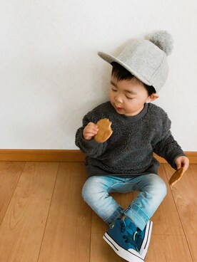 「SEVENDAYS=SUNDAY（セブンデイズサンデイ）のアイテム（スウェット）」を使った、H_Kaさん（キッズ・90cm）の冬コーディネート