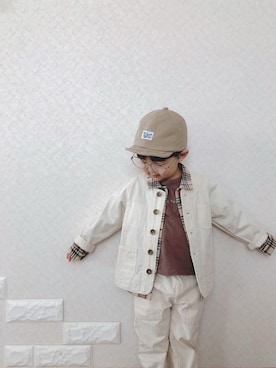 「petit main（プティマイン）のアイテム（ノーカラージャケット）」を使った、H_Kaさん（キッズ・100cm）の冬コーディネート