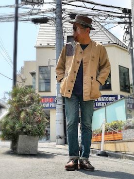 「カンカン帽」｜「アイテム（カバーオール）」を使った、dske_sbtaさん（メンズ・176cm）の春コーディネート