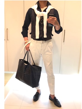 「アイテム（スリッポン、ブルー系）」を使った、ボンジョルノさん（メンズ・168cm）の春コーディネート