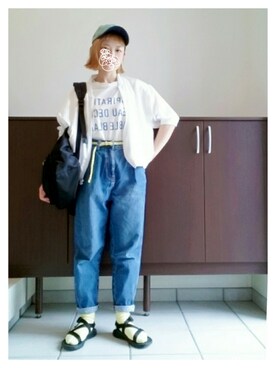 「Tシャツ×デニム」｜「アイテム（ブルゾン）」を使った、tomaさん（レディース・153cm）の春コーディネート