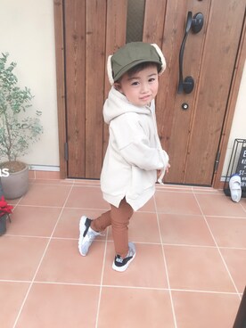 「Smoothy（スムージー）のアイテム（キャップ）」を使った、YUAさん（キッズ・90cm）の冬コーディネート