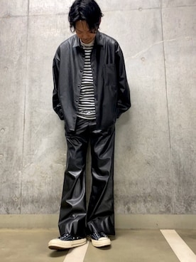 「レザーコーデ」｜「アイテム（アクセサリー）」を使った、egami_shinyaさん（メンズ・178cm）の冬コーディネート