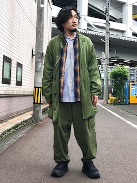 「チェック柄に恋してる」｜「アイテム（カーゴパンツ）」を使った、coen   いけださん（メンズ・168cm）の秋コーディネート