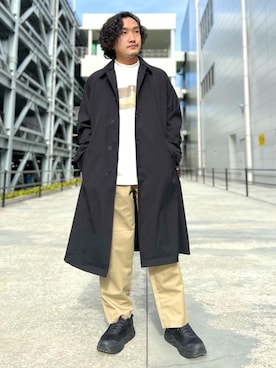 「coen（コーエン）のアイテム（ステンカラーコート）」を使った、coen   いけださん（メンズ・168cm）の冬コーディネート