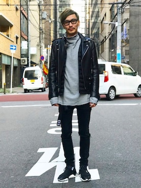 「kicks」｜「アイテム（ライダースジャケット）」を使った、shot-Aさん（メンズ・173cm）の冬コーディネート