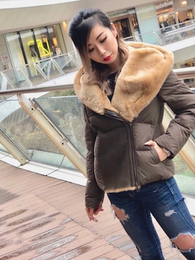 「ムートン」｜「アイテム（ダウンジャケット/コート）」を使った、REINA Üさん（レディース・163cm）の秋コーディネート