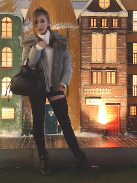 「ムートン」｜「アイテム（ダウンジャケット/コート）」を使った、REINA Üさん（レディース・163cm）の冬コーディネート