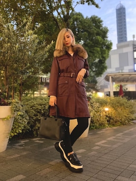 「アイテム（ミリタリージャケット、レッド系）」を使った、REINA Üさん（レディース・163cm）の秋コーディネート