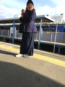 「BLUE BLUE（ブルーブルー）のアイテム（帽子）」を使った、NA2KOさん（レディース・158cm）の冬コーディネート