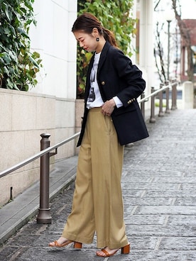 「JOURNAL STANDARD relume（ジャーナルスタンダード　レリューム）の●T/Wギャバネイビーブレザー◆（テーラードジャケット）」を使った、misatoさん（レディース・160cm）の冬コーディネート