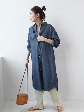 「ダンガリーシャツ」｜「アイテム（サンダル）」を使った、misatoさん（レディース・160cm）の春コーディネート