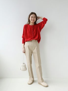 「レッド」｜「アイテム（スリッポン）」を使った、misatoさん（レディース・160cm）の秋コーディネート