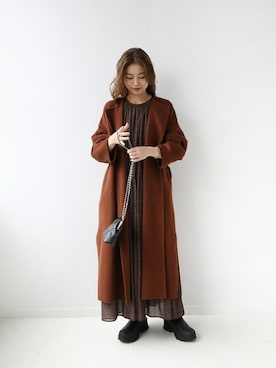 「JOURNAL STANDARD relume（ジャーナルスタンダード　レリューム）のアイテム（ノーカラーコート）」を使った、misatoさん（レディース・160cm）の秋コーディネート