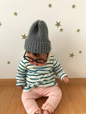 「キッスコーデ」｜「アイテム（ニットキャップ/ビーニー）」を使った、naanoooさん（キッズ・70cm）の春コーディネート