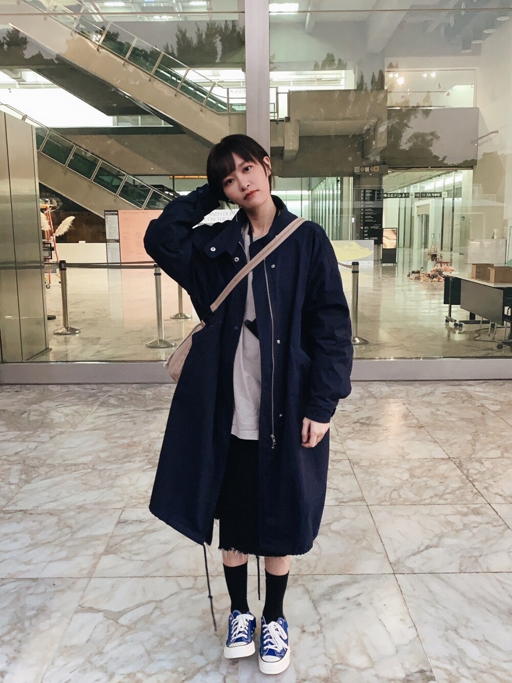 「plain-me x mougganのアイテム（ジャケット/アウター、ブルー系）」を使った、st________さん（レディース・165cm）の冬コーディネートの1枚目の写真