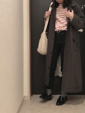 「アイテム（ステンカラーコート）」を使った、hono🍳さん（レディース・157cm・20代）の春コーディネート