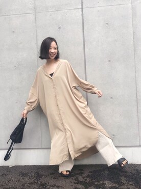 「UNE MANSION（ユヌマンション）のアイテム（シャツワンピース）」を使った、fuuさん（レディース・158cm）の夏コーディネート