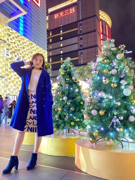 「blue」｜「アイテム（チェスターコート）」を使った、Biffi Fu  🇹🇼さん（レディース・166cm）の冬コーディネート