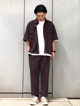 「JUNRED（ジュンレッド）の【AIR DRY/エアドライ】ワイドパンツ（その他パンツ）」を使った、SHUNSUKEさん（メンズ・184cm）の夏コーディネート