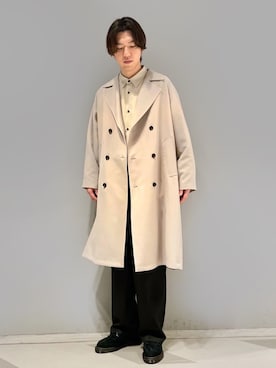「JUNRED（ジュンレッド）のアイテム（トレンチコート）」を使った、SHUNSUKEさん（メンズ・184cm）の冬コーディネート