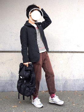 「ボーダーニット」｜「アイテム（ピーコート）」を使った、まっちゃさん（メンズ・175cm）の冬コーディネート
