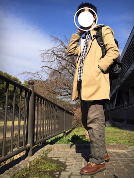 「SHIPS（シップス）のアイテム（ステンカラーコート）」を使った、まっちゃさん（メンズ・175cm）の春コーディネート