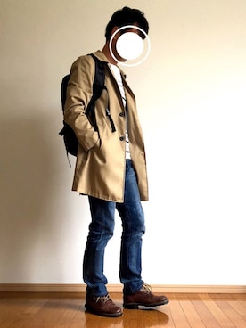 「SHIPS（シップス）のアイテム（ステンカラーコート）」を使った、まっちゃさん（メンズ・175cm）の冬コーディネート