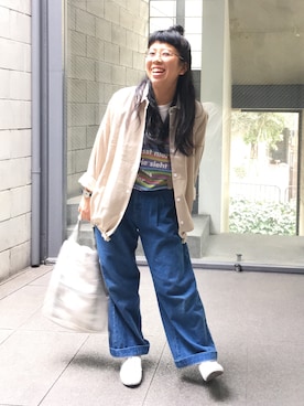 「Design Tshirts Store graniph（デザイン　ティーシャツ　ストア　グラニフ）のアイテム（トップス）」を使った、nah.oさん（レディース・152cm）の冬コーディネート