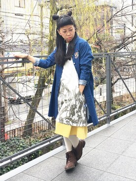 「ネコ」｜「アイテム（シャツワンピース）」を使った、nah.oさん（レディース・152cm）の冬コーディネート